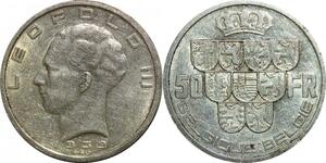 P5622 Belgium 50 francs 1939 Leopold III Silver -> M offer