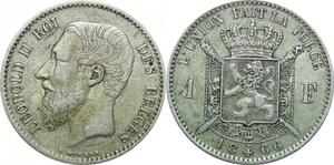 P5666 Belgium 1 Franc Leopold II 1866 Silver -> M Offer