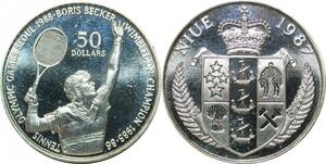 P5710 Niue 50 Dollars Boris Becker Tennis 1987 Silver Proof -> M Offer