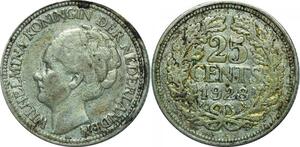 P5722 Netherlands 25 Cents Wilhelmina I 1928 Silver -> M Offer