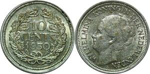 P5723 Netherlands 10 Cents Wilhelmina I 1930 Silver -> M Offer