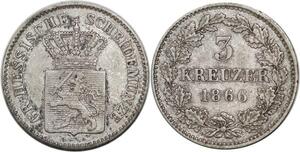 P5786 Germany Hesse Darmstadt 3 Kreuzer Ludwig III 1866 Silver -> M Offer