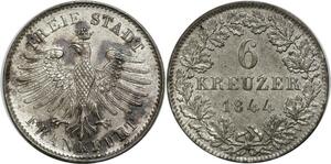 P5787 Germany Frankfurt am Main 6 Kreuzer 1844 Silver AU -> M Offer