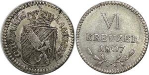 P5788 Rare Germany Baden 6 Kreuzer Karl Friedrich 1807 Silver -&gt; M Offer