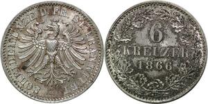 P5791 Germany Frankfurt 6 Kreuzer 1866 Silver UNC -> M Offer