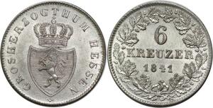 P5792 Germany Hesse Darmstadt 6 Kreuzer Ludwig II 1841 Silver AU -> M Offer