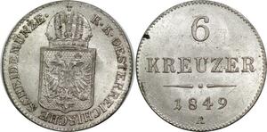 P5795 Austria Haus Habsburg 6 Kreuzer Franz Joseph 1849 A Silver UNC