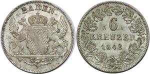 P5797 Germany Baden 6 Kreuzer Léopold I 1842 Silver AU -> M Offer