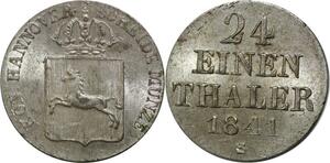 P5798 Rare Germany Hannover 1/24 Thaler Ernst August 1841 Silver UNC