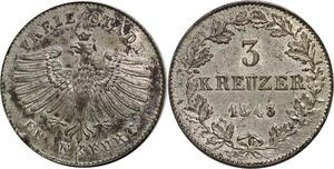P5805 Germany Frankfurt am Main 3 Kreuzer 1843 Silver AU -> M Offer