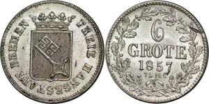 P5813 Germany Bremen 6 Grote 1/12 Thaler 1857 Silver UNC -> M Offer