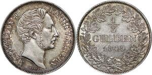 P5817 Germany Bayern 1/2 Gulden Maximilian II 1849 Silver UNC -> M Offer