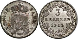 P5819 Germany Bayern 3 Kreuzer Ludwig I 1853 Silver AU -> M Offer
