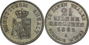 P5821 Germany Anhalt Bernburg 2 1/2 Silber Groschen Alex Karl 1861 A Silver AU