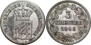 P5824 Germany Bayern 3 Kreuzer Ludwig II 1865 Silver -> M Offer