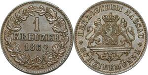 P5837 Germany Nassau Kreuzer Adolph I 1862 AU -> M Offer