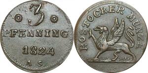 P5838 Germany Rostock 3 Pfennig Griffin 1824 AS -> M Offer