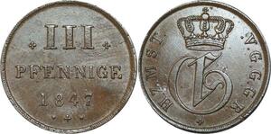 P5849 Germany Mecklenburg Strelitz 3 Pfennige Georg 1847 AU -> M Offer