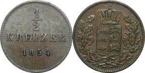 P5880 Germany States Wurttemberg 1/2 Kreuzer Wilhelm I 1854 AU -&gt; Make Offer