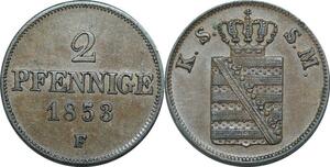 P5881 Germany Saxony Albertine 2 Pfennige Friedrich August II 1858 F AU