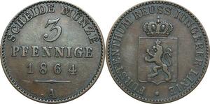 P5882 Germany Reuss Obergreiz 3 Pfennige Heinrich XXII 1864 A  -> M Offer