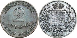 P5897 Germany Saxe Coburg Gotha 2 Pfennige Ernst II Sachsen 1856 F -> M Offer