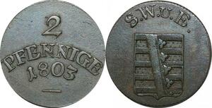 P5900 Germany Saxe Weimar Eisenach 2 Pfennige Karl August 1803  -> M Offer