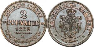 P5902 Germany Saxony Albertine 2 Pfennige Johann I 1862 B AU -> M Offer