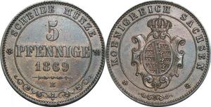 P5903 Germany Saxony Albertine 5 Pfennige Johann I 1869 B AU -> M Offer