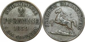 P5906 Germany Brunswick Wolfenbüttel 2 Pfennige Wilhelm 1859  -> M Offer