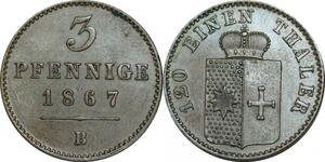P5907 Germany Waldeck Pyrmont 3 Pfennige Georg Victor 1867 B  -> M Offer