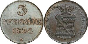 P5910 Germany Saxony Albertine 3 Pfennige Anton I 1834 G  -> M Offer