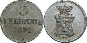 P5911 Germany Saxony Albertine 3 Pfennige Friedrich August I 1831 S