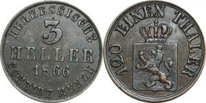 P5920 Germany Hesse Cassel 3 Heller Friedrich Wilhelm I 1866  -> M Offer