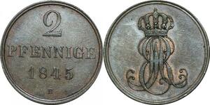 P5921 Germany Hannover 2 Pfennige Ernst August 1845 B AU -> M Offer