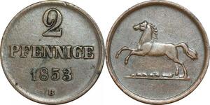 P5923 Germany Braunschweig 2 Pfennige Wilhelm 1853 B  -> M Offer