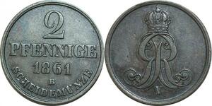 P5924 Germany Hannover 2 Pfennige Georg V 1861 B  -> M Offer