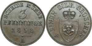 P5928 Germany Lippe Detmold 3 Pfenninge Paul Friedrich Emil Leopold III 1858