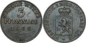 P5932 Germany Reuss Obergreiz 3 Pfennige Heinrich XXII 1868  -> M Offer