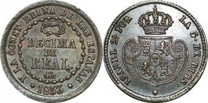 P5934 Spain 1/10 Decima Real Isabel II 1853 AU -> M Offer