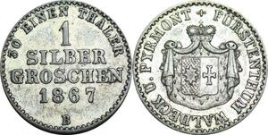 P5938 Rare Germany Waldeck Pyrmont Groschen Georg Victor 1867 B Silver AU