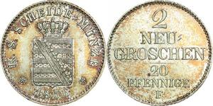 P5939 Germany Saxony Albertine 2 Neu Groschen Friedrich August II 1856 B AU