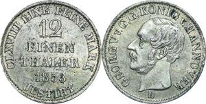 P5951 Braunschweig Calenberg Hannover 1/12 Taler George V 1853 B AU