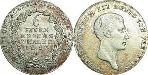 P5955 Rare Germany Prussia 1/6 Thaler Friedrich Wilhelm III 1813 A Silver AU