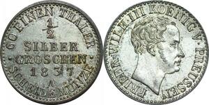 P5958 Germany Prussia 1/2 Silber Groschen Friedrich Wilhelm III 1837 A UNC