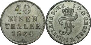 P5966 Germany Mecklenburg Schwerin 1/48 Thaler Friedrich Franz II 1864 Silver AU