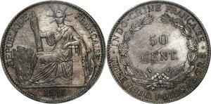 P5998 French Indochina 50 Centimes Liberty 1936 Silver PCGS AU -&gt; Make offer