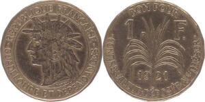 O215 Guadeloupe 1 Franc Dépendance 1921 -> Make offer
