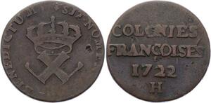 O2080 USA Scarce Colonies Françoises 9 Deniers Louis 1722 H La Rochelle ->Make offer