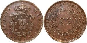 O2090 Portugal 20 Reis 1849 Maria II 1834-1853 - 1849 PCGS AU !!!!